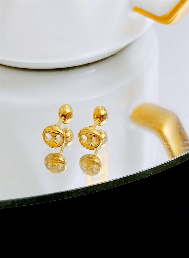 Oakky Women's Stainless Steel Minimalist Polished Finish Coffee Bean Stud Earrings Gold - Image 4